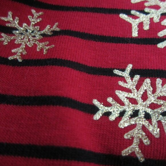 NEW Talbots Women Petite Medium PM Red Black Gold Stripe Snowflake Shirt NWT $45 - Picture 5 of 11